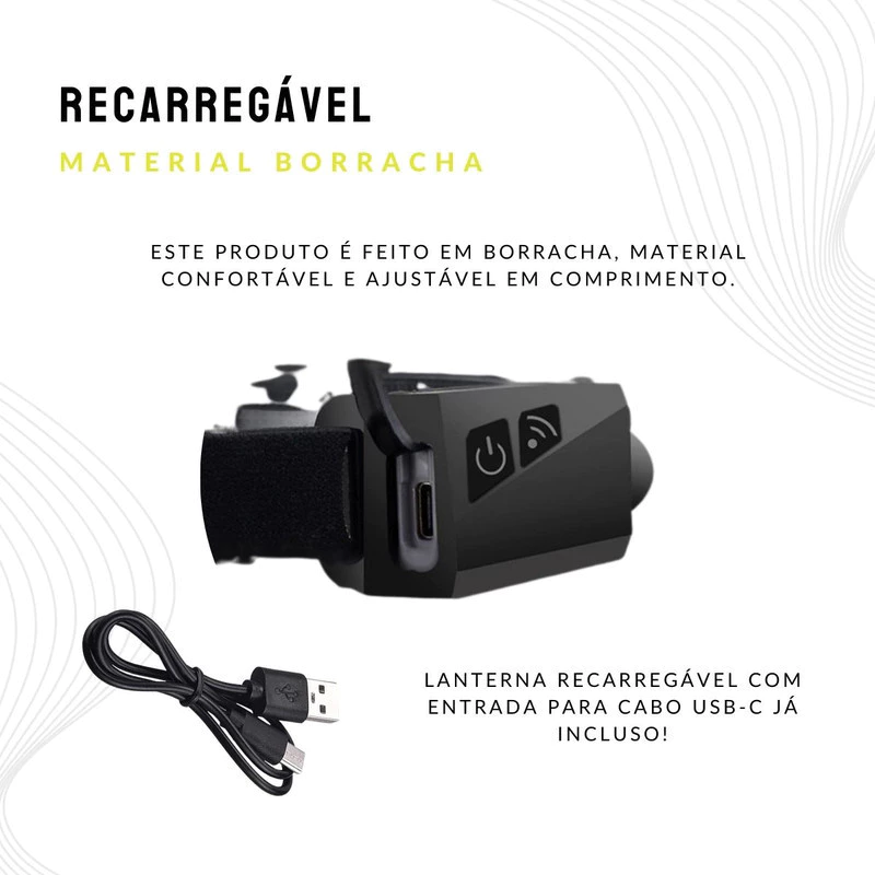 Lanterna de Cabeça Led Recarregável Impermeável - Compre 1 Leve 2